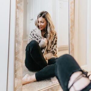 Chicwish Wool Blend Fuzzy Leopard Batwing Sleeves Open Front Knit Cardigan OS